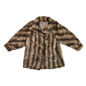 Vintage Brown Fox Fur Striped Gangster Mob Wife Coat Jacket Womens Large L